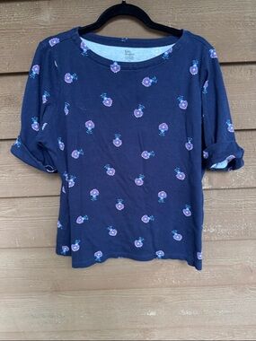 Kim Rogers Navy Perfectly Soft Short Sleeve Tee Purple Floral Print size XXL